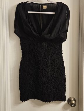 Free People Black Short Textured Cocktail Dress. Size Small
